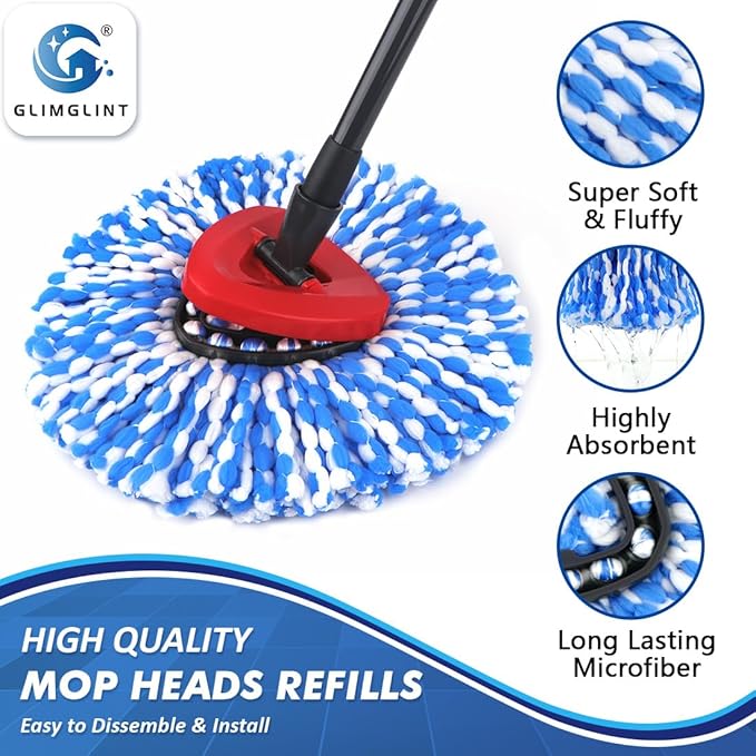 Mop Replace Heads Compatible for O Cedar 8 Pack, Spin Mops Refill Head Replacement for RinseClean 2-Tank System, Machine Washable, Suitable for Hard-surfaced Floors Cleaning