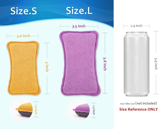 UPSTAR Kitchen Sponges for Dishes, Microfiber Cleaning Scrubber, Non-Scratch Scrubbies for Dishwashing and Bathroom, Size L Pack of 4
