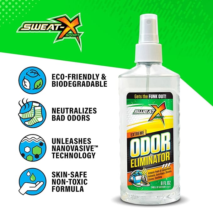 SweatX Extreme Odor Spray - Multipurpose No-Wash Deodorizer - Ideal for Shoes and Gym Clothing - Victory Scent (8 Fl Oz) - 3 Pack
