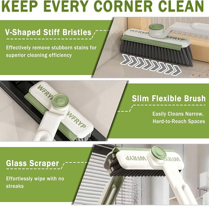 3-in-1 Multi-Purpose Stiff Bristle Crevice Cleaner Brush - Squeegee Household Deep Cleaning Tool - Versatile, Durable, Fine Brush for Cleaning Small Spaces