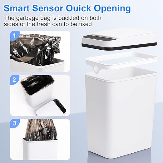 Bathroom Trash Cans with Lid 2 Pack 2.2 Gallon Touchless Automatic Motion Sensor Small Slim Garbage Can, Smart Electric Narrow Garbage Bin for Bedroom Office Kitchen (White)