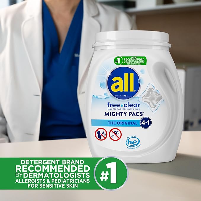 all Unit Dose Laundry Detergent, Mighty Pacs, Free Clear, 132 Count