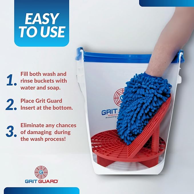 Grit Guard The Original Bucket Insert with Washboard Combo | Removes Dirt from Wash Mitt for Detailing | Car Wash Bucket Insert & Washboard | Red/Blue