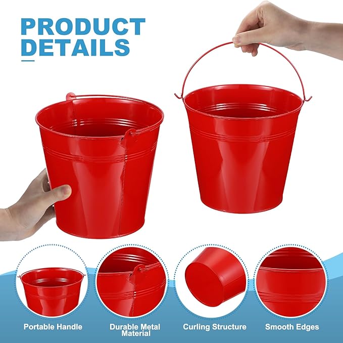 PATIKIL 7"x6.4" Small Metal Buckets with Handle, 6 Pcs Mini Galvanized Bucket Colorful Easter Buckets for Crafts Party Favors Decoration, Green/Yellow/Orange/Blue/Red/Purple