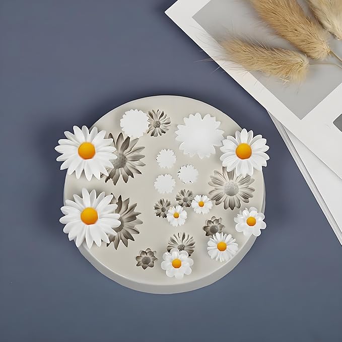 Cute Daisy Silicone Molds, Flower Shaped Fondant and Chocolate Molds, Baking Tools Miniature Clay Molds for Jewelry Making and Earrings Cake Decorating Cupcake Topper Chocolate Polymer Clay Gum Past