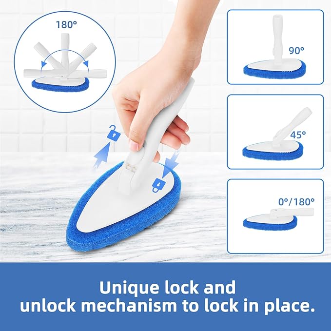 Qaestfy Shower Bathtub Tub Tile Scrubber Cleaning Brush with 51'' Handle, 5 Non-Scratch Scouring Pads, Adjustable Long Handled Scrub Brush for Cleaning Shower Bathroom Vessel Sinks Toilet Wall Floor