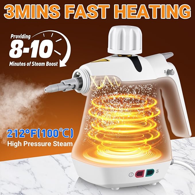Pressurized Handheld Steam Cleaner with 11 pcs Accessories and Safety Lock, Multipurpose Steam Cleaner for Home, Portable Steamer for Cleaning Kitchen, Bathroom, Car, Floor, Furniture, Grout, Couch