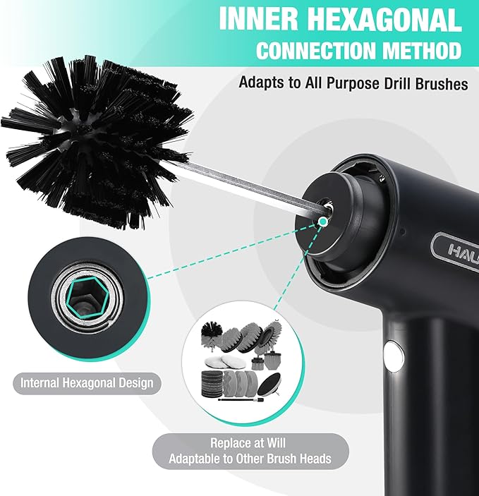 HAUSHOF Electric Spin Scrubber, Cordless Dish Scrubber Brush with 8 Replaceable Heads & 3 Speeds, Power Scrubber Electric Scrubber for Cleaning Kitchen, Sink, Bathroom, Knife Sharpener Included