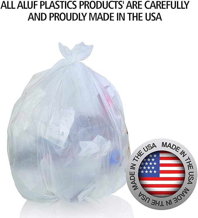 Aluf Plastics High Density Trash Bags, 16 Gallon, 1000 Count, 8 Micron (eq), 24" x 33", Clear, for Bathroom, Office, Industrial, Commercial, Janitorial, Municipal, Recycling