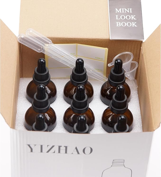 YIZHAO Clear Glass Dropper Bottle 4oz, Tincture Bottles with Glass Dropper, for Essential Oils, Aromatherapy, Cosmetic, Laboratory, Pharmacy, Liquids, Travel –9 Pcs