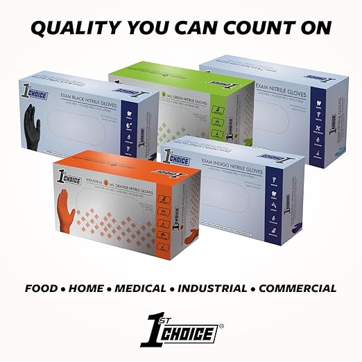 1st Choice 3 Mil Indigo Nitrile Exam Gloves Latex Free, Disposable Medical Grade, Food Prep, Tattoo, Small, Box of 100