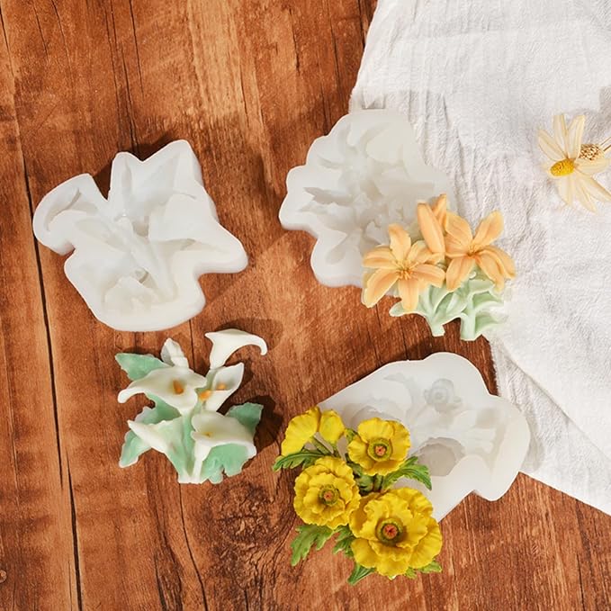 3D Flower Bouquet Candle Soap Silicone Molds Fondant Chocolate Candy Cake Decorating Mould Resin Clay Baking Pastry Tools (Lily)