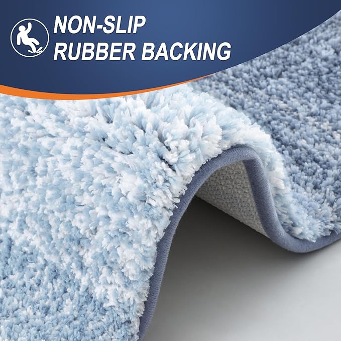 OLANLY Bathroom Rug Mat 30x20, Extra Soft and Absorbent Microfiber Bath Rugs, Non-Slip Plush Shaggy Bath Carpet, Machine Wash Dry, Bath Mats for Bathroom Floor, Tub and Shower, Blue