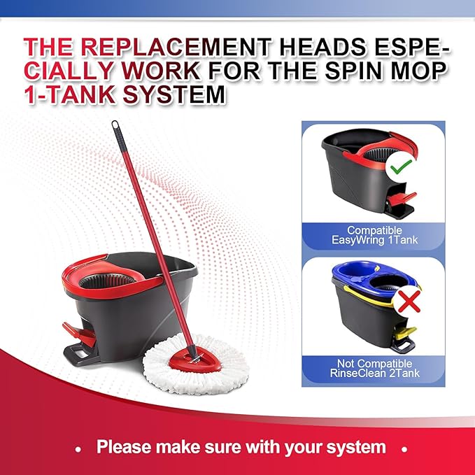 Mop Head Replacement Pads Compatible with O-Cedar EasyWring 1 Tank Triangle Mop,5 Spin Mop Head Refill Replacement,One Upgraded Scrub Brush & One Base for Deep Clean