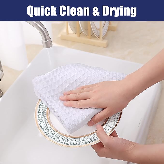 Homaxy Microfiber Waffle Weave Kitchen Towels, 16 x 28 Inch Ultra Absorbent and Solid Color Dish Towels, 4 Pack, White