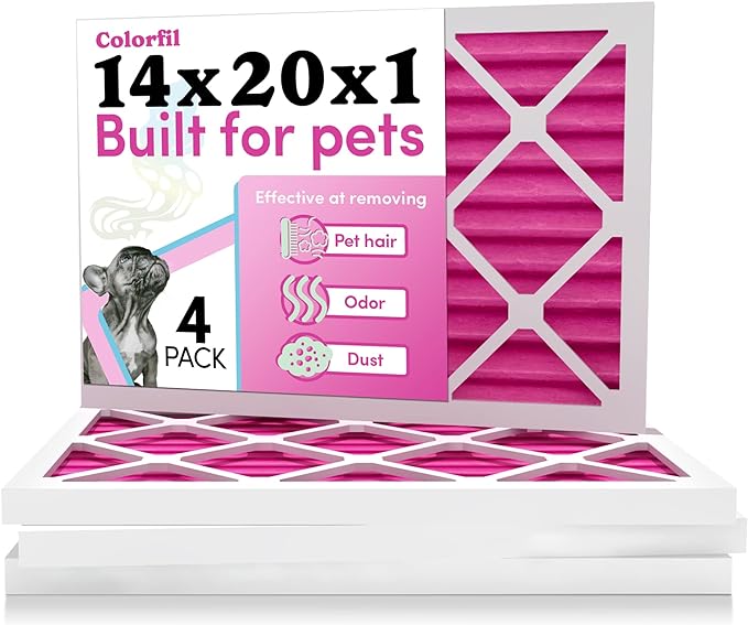 Colorfil 14x20x1 Air Filter (4-Pack) | Made in the USA | Color Changing | Remove Cat and Dog Odor | MERV 8 for Pet Hair Dander and Dust | 13.5"x19.5"x0.75" Exact Size
