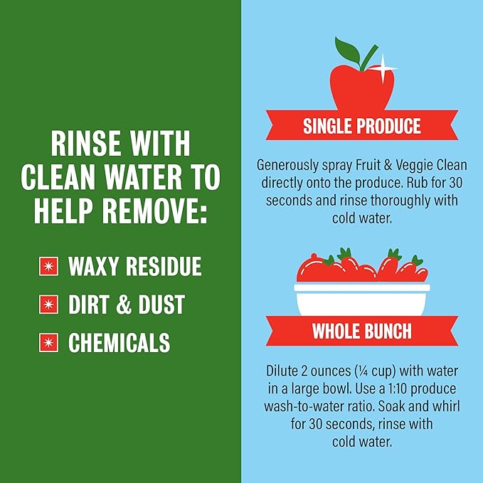Rebel Green Fruit & Veggie Clean - Plant-Based Produce Cleaner - Natural Fruit and Vegetable Wash with No Aftertaste - Chemical & Wax Removal - Made with Organic Extracts of Citrus - 2 Pack 16 FL OZ