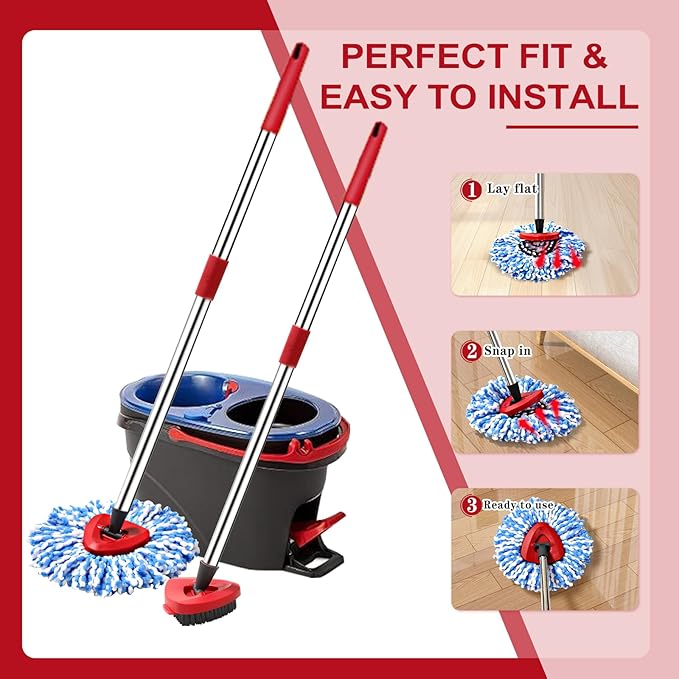 4 Pack Spin Mop Replacement Head for O-Ceda RinseClean 2 Tank System,Spin mop Scrub Brush,Microfiber Mop Refills, Machine Washable, Machine Washable for Bathroom,Kitchen,Tub and Tile (A)