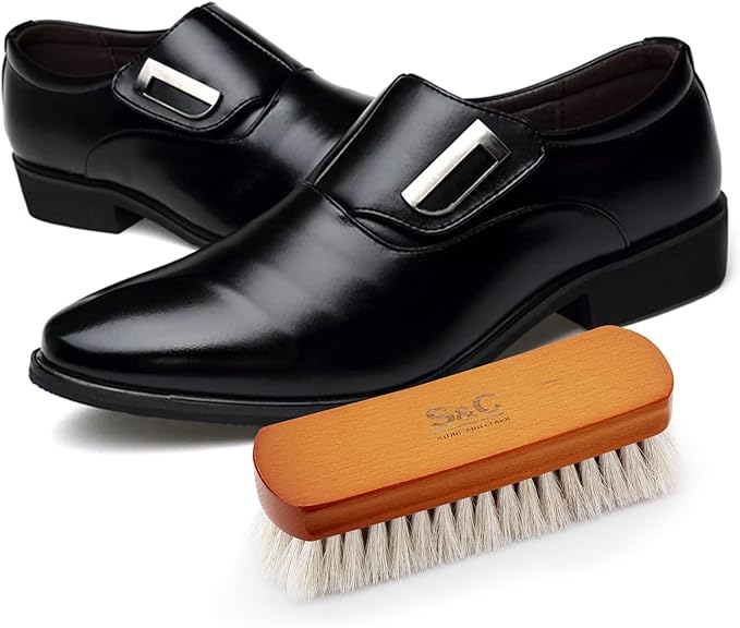 Premium Horsehair Shoe Polish Brush – Handcrafted Beechwood Shoe Brush for Shine and Buffing – Luxurious Shoe Shine Brush with Soft Horsehair Bristles (White)