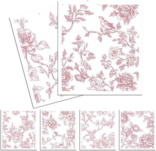 Pink Floral Swedish Dishcloths for Kitchen, 6 Pack Reusable Vintage Chinoiserie Dish Cloth, Absorbent Sponge Cleaning Cloths Towels for Home Cleaning Quick Drying Washable No Odor Hand Towel