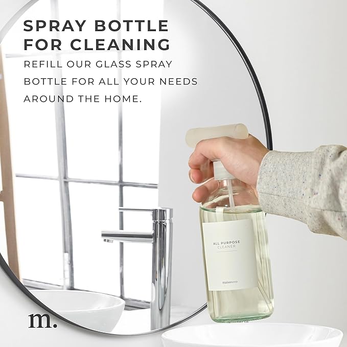MaisoNovo Glass Spray Bottles for Cleaning - 16.9 fl oz Clear x 1 with 16 Labels