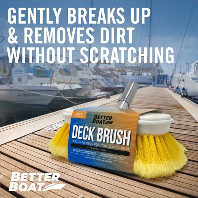 Soft Boat Deck Brush, Heavy-Duty Marine Brush Head, 8" Bristle with Bumper, 3/4" Thread Handle, for RV, Truck, and Auto Cleaning