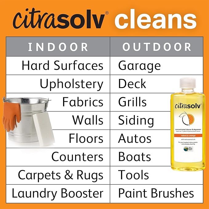 Citra Solv Concentrated Household Cleaner & Degreaser -Valencia Orange Scent 8 fl oz Safe, Effective, and Versatile Cleaning Solution, Natural Ingredients Non Toxic,Biodegradable, Made in USA 6PK