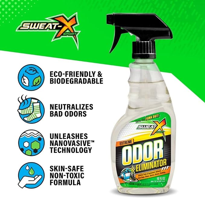 SweatX Extreme Odor Spray - Multipurpose No-Wash Deodorizer - Ideal for Shoes and Gym Clothing - Victory Scent (16 fl oz)