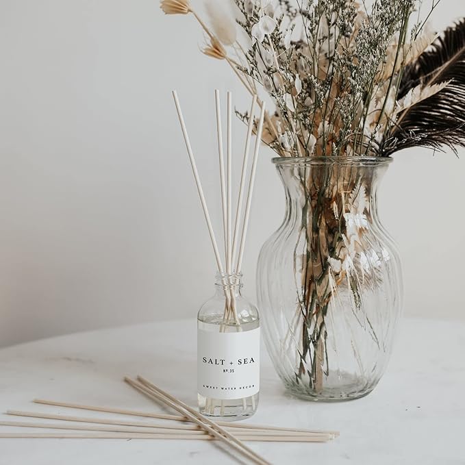 Sweet Water Decor Salt & Sea Reed Diffuser Set - Sea Salt Citrus & Musk Amber Scent Diffuser - Reed Diffusers for Home with Long Lasting Fragrance - Non-Toxic Oil Reed Diffuser - Made in The USA