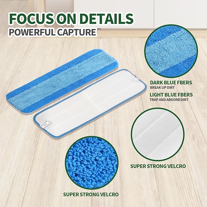 10 Pack Microfiber Cleaning Pads for Bona Mop, Reusable Microfiber Mop Pads for 18 Inch Mop, Hardwood & Hard Surface Floors Replacement Cleaning Mop Pads, Machine Washes