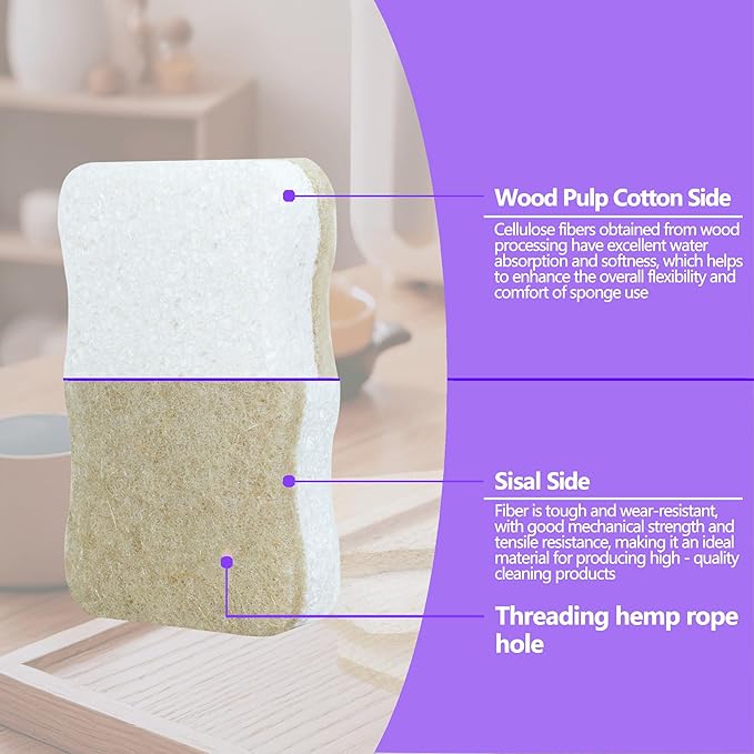 Kitchen Biodegradable Reusable Non Scratch Natural Cellulose Cleaning Sponge, Piece of 10