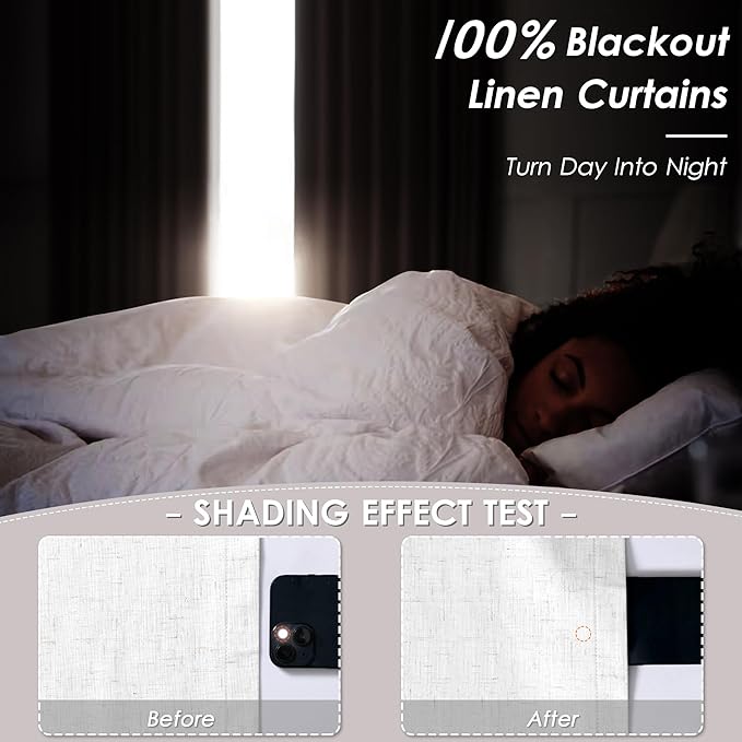 Nanspring Cream White Linen Blackout Curtains 80 inch Length Back Tab Rod Pocket Thermal Insulated Textured Living Room Blackout Curtains 2 Panels Set 52x80