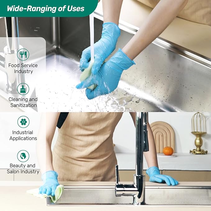 Kebada Nitrile Gloves D1, Nitrile Disposable Gloves for Cleaning, Food Prep, Industrial Grade, Non-Sterile, Food Safe, Powder & Latex Free, Touchscreen, Blue, 1000 CT, Small (Made in Vietnam)
