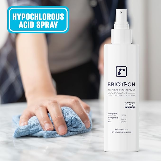 BRIOTECH Sanitizer Disinfectant Hypochlorous Spray, Kill 99.99% of Viruses & Bacteria, Control Mold, Eliminate Odor, Gentle for Nursery & Play Rooms, Food Contact Surface Sanitizer, 32 fl oz