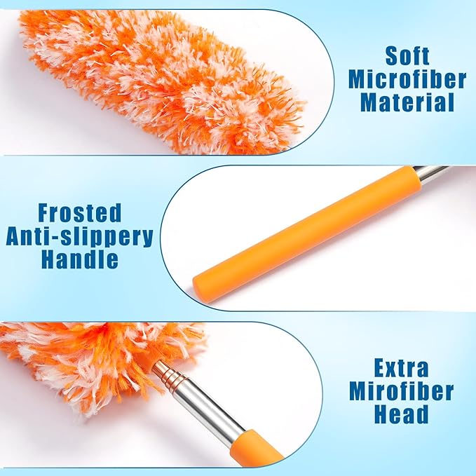 Tanlade 24 Pcs Microfiber Feather Duster for Cleaning 13-31 Inch Extendable Cobweb Dusters Ceiling Fan Duster Washable Bendable Tool for Office Car Window Furniture (Bright Color)