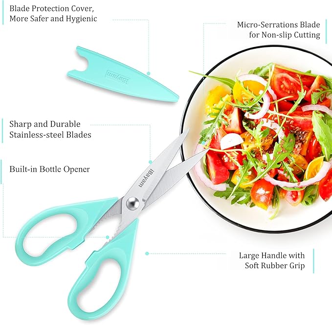 Kitchen Scissors - All Purpose Heavy Duty Meat Scissors, Poultry Shears, Dishwasher Safe, Stainless Steel, 2-Pack, Pastel Pink, Mint Blue