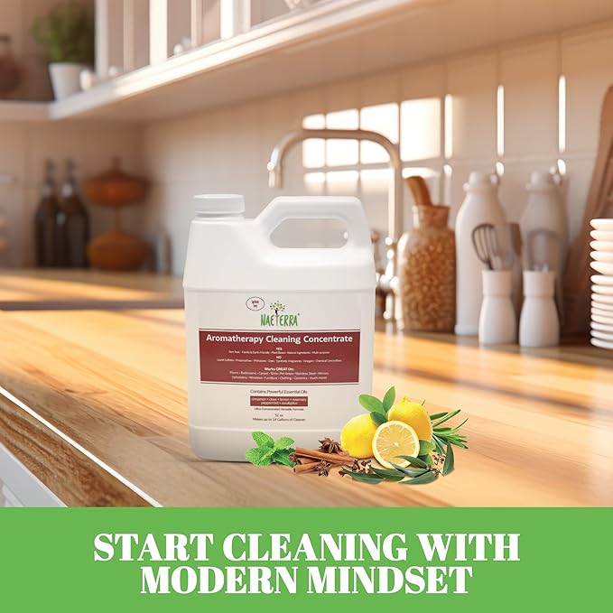Naeterra Aromatherapy Cleaning Concentrate, 32 oz Natural Multi-Surface Cleaner, Plant-Based and Biodegradable, Makes 12 Gallons, Cleaning Essential Oil Formula, Safe for Families and Pets
