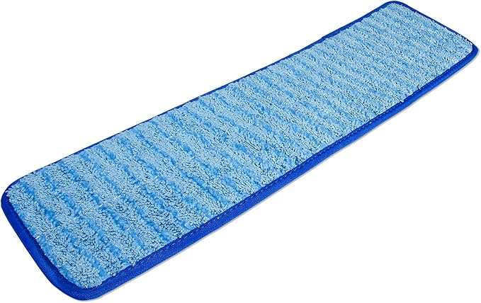 CleanAide Twist Yarn Microfiber Flat Mop Pad with Scrub Strips, Reusable Washable Wet & Dry for Dust, Dirt & Grime, Extra Absorbent, Hook and Loop Backing, Fits Standard 24 Inch Frames, Blue