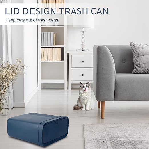UUJOLY Small Bathroom Trash Can with Lid Slim Wastebasket Garbage Can Plastic Container Basket Trash Bin for Kitchen, Laundry Room, Office, Kids Room, Dorm, Navy Blue, 3.2 Gallon