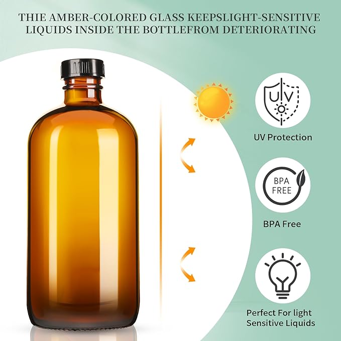 8oz Amber Glass Spray Bottles,6 Pack Glass Spray Bottles Refillable Empty Bottle with Adjustable Nozzle,Spray Bottle for Essential Oils,Cleaning Solutions,Pets,Hair Mister,Gardening