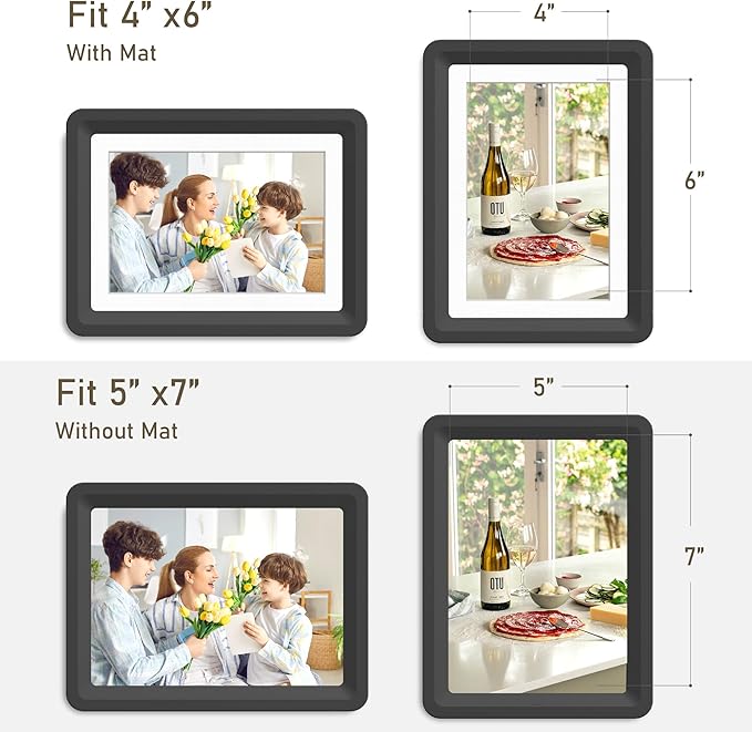 10-Pack 5x7 Picture Frame or 4x6 with Mat – Shatterproof Plastic Picture Frames for Family, Nursery & Playroom, Wall & Tabletop Frame for Home or Office, Safe Lightweight Design, Midnight Elegance