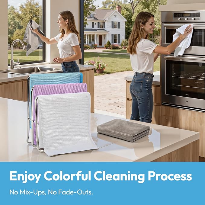 Nanoscale Microfiber Cloths 15.55”x 15.55”, Glass Window Mirror Stainless Steel Car Cleaning, Streak-Free, Lint-Free, Super Thick & Absorbent, Reusable, 6 Pack (White)