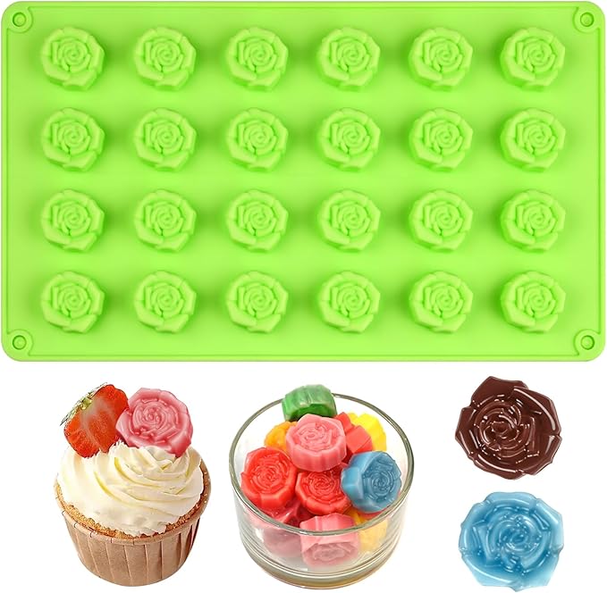 24 Cavity Rose Mold Silicone, Non-Stick Flower Molds Silicone, Reusable Rose Chocolate Mold for Cake Chocolate Candy Cupcakes Pudding Ice Cube Soap Making