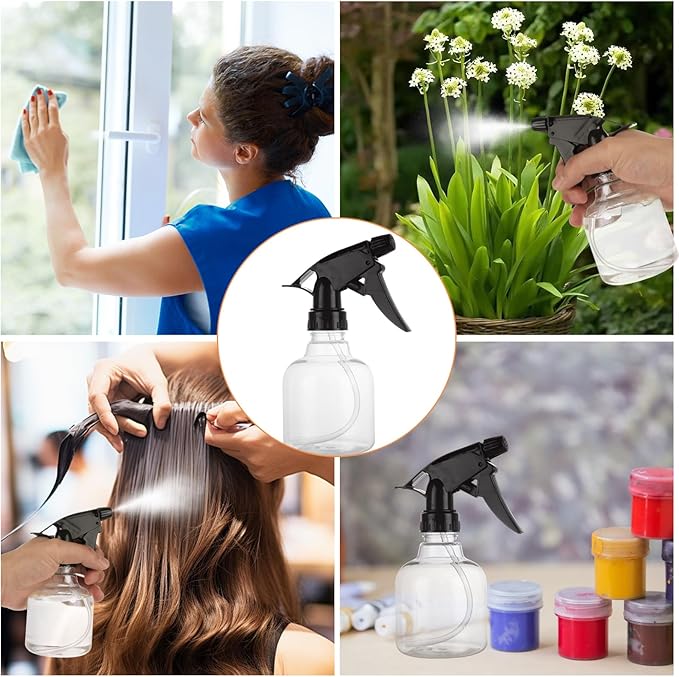 20 Pack 8 Oz Plastic Spray Bottle with Black Trigger Sprayers, Empty Refillable Spray Bottles with Adjustable Head Sprayer for Cleaning, Hair, Plant & Kitchen Use