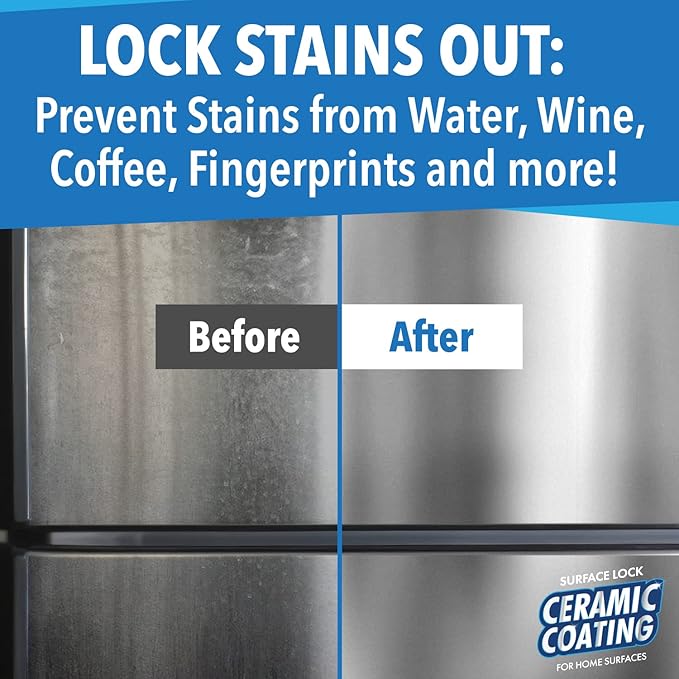 Surface Lock Home Ceramic Coating for Stainless Steel - Prevents Fingerprints on Appliances, Countertops and Any Hard Surface In Your Life - Made in the USA Spray - 8 fl oz - Proof It Works to Seal
