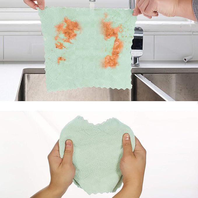 12 Pack Dish Towels, 10x10 in Premium Dish Cloths, Super Absorbent Kitchen Towels Coral Velvet Dishcloths Nonstick Oil Fast Drying Washcloths (Pink-Green)