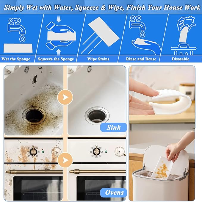 Magic Sponge Eraser Sheets, 96Pcs All-Purpose White Melamine Sponge Cleaner Convex Point Sheet, Thin Disposable Magic Cleaning Pads Wipes for Furniture Kitchenware, Hard-to-Reach Places, Shoe