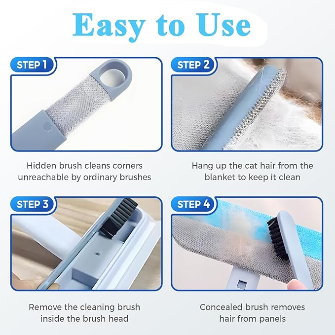 Multifunctional Pet Hair Remover, 2025 4 in 1 Washable Long Handle Cat and Dog Hair Removal Brush,Adjustable Lint Brush for Furniture, Couch, Carpet, Clothes and Laundry (1)