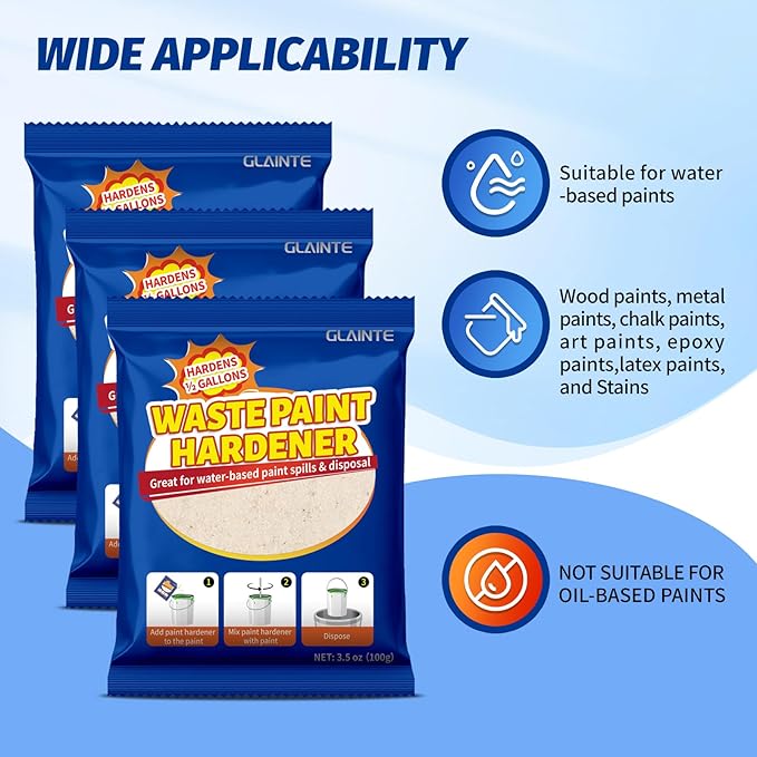 GLAINTE Waste Away Paint Hardener 6 Packs - Fast Acting Solid Hardener - Drying Powder for Water-based Paint