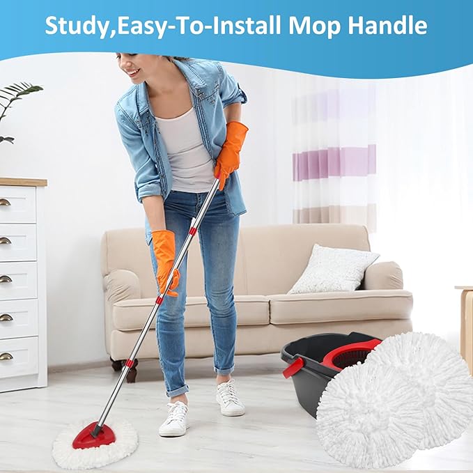 6 Pack Spin Mop Replacement Heads Compatible for Oceda EasyWring 1 Tank Bucket System, Reusable and Microfiber Mop Refills for Hardwood Floor Cleaning, with Base